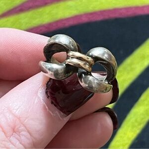 VTG Koret Signed Sterling Silver 925 14k Gold Buckle Modernist Size 5 3/4 Ring